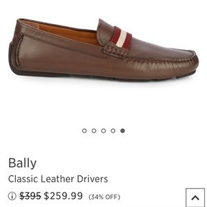 Bally Brown Leather Loafers with Red and White Stripe